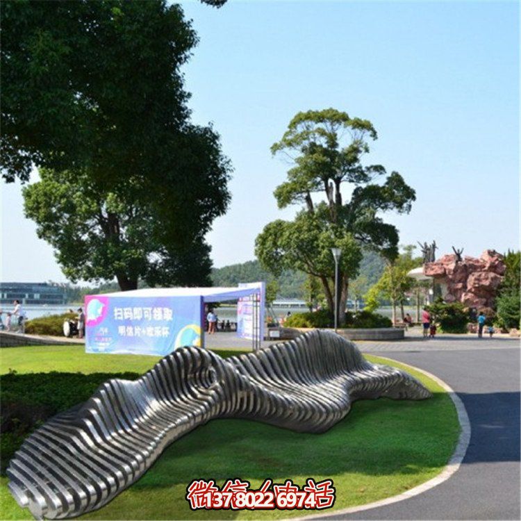 不銹鋼異形座椅，金屬波浪形雕塑抽象假山造型椅子