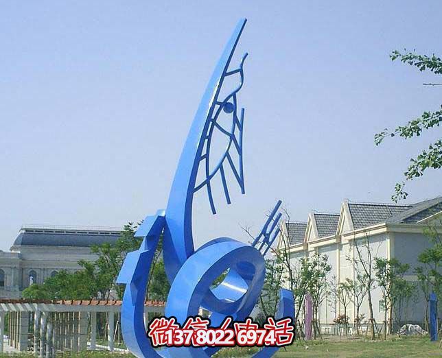 藍(lán)色不銹鋼魚(yú)雕塑，簡(jiǎn)約裝飾街道