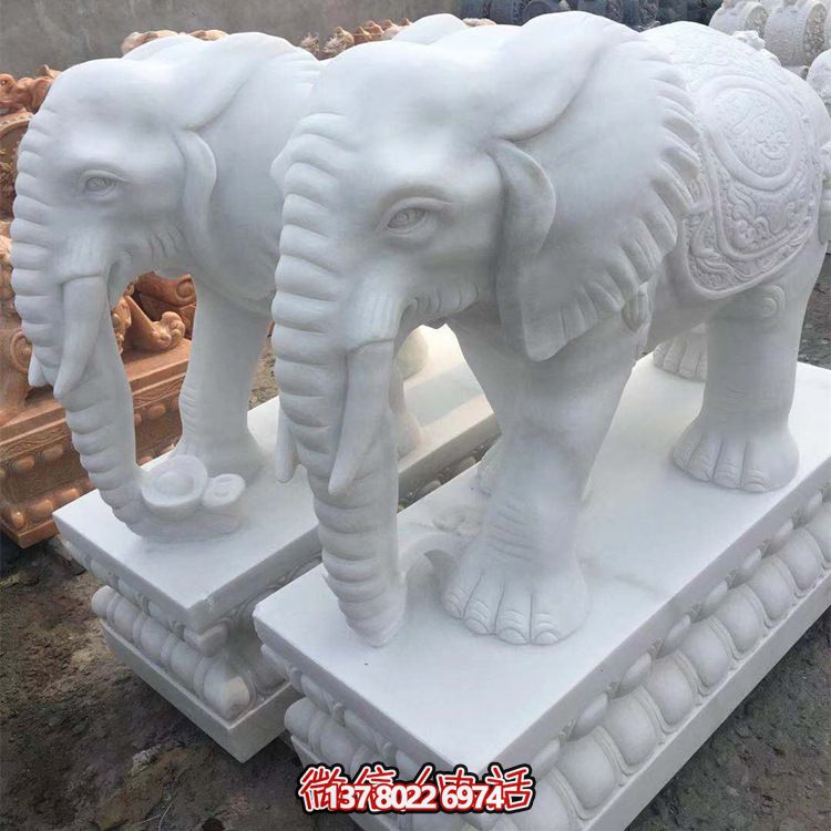 雕塑藝術(shù)融入園林景觀，漢白玉大象石雕點(diǎn)綴戶外