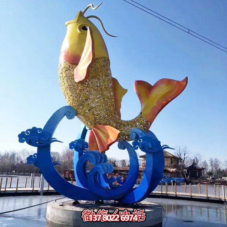 不銹鋼大型雕塑魚(yú)躍水景觀