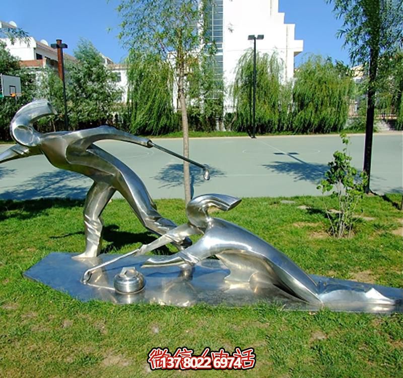 不銹鋼冰壺雕塑，點(diǎn)綴小區(qū)花園，創(chuàng)造休閑運(yùn)動(dòng)空間