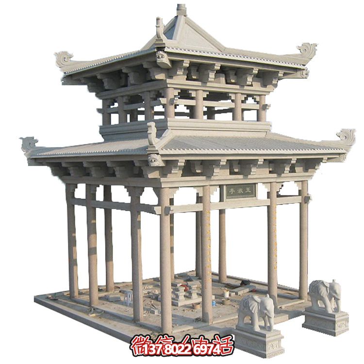 古典多角涼亭建筑大氣，石雕精美，園林景觀完美