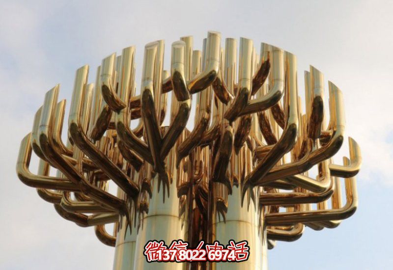 不銹鋼大樹雕塑，金色噴涂